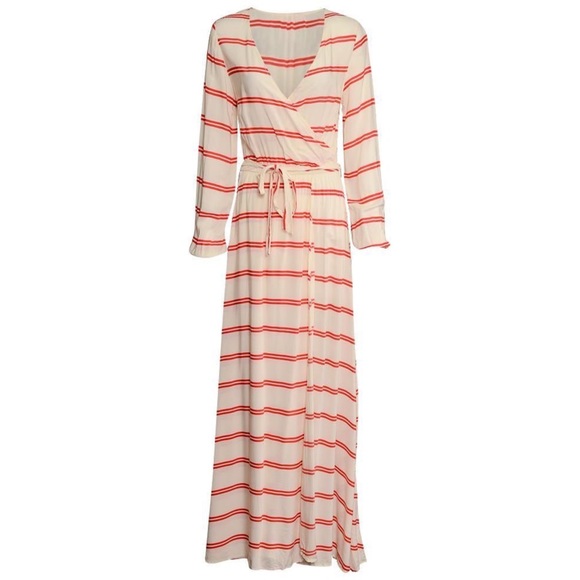 Catherine Malandrino faux wrap maxi dress cover up long sleeve striped city - Picture 5 of 8